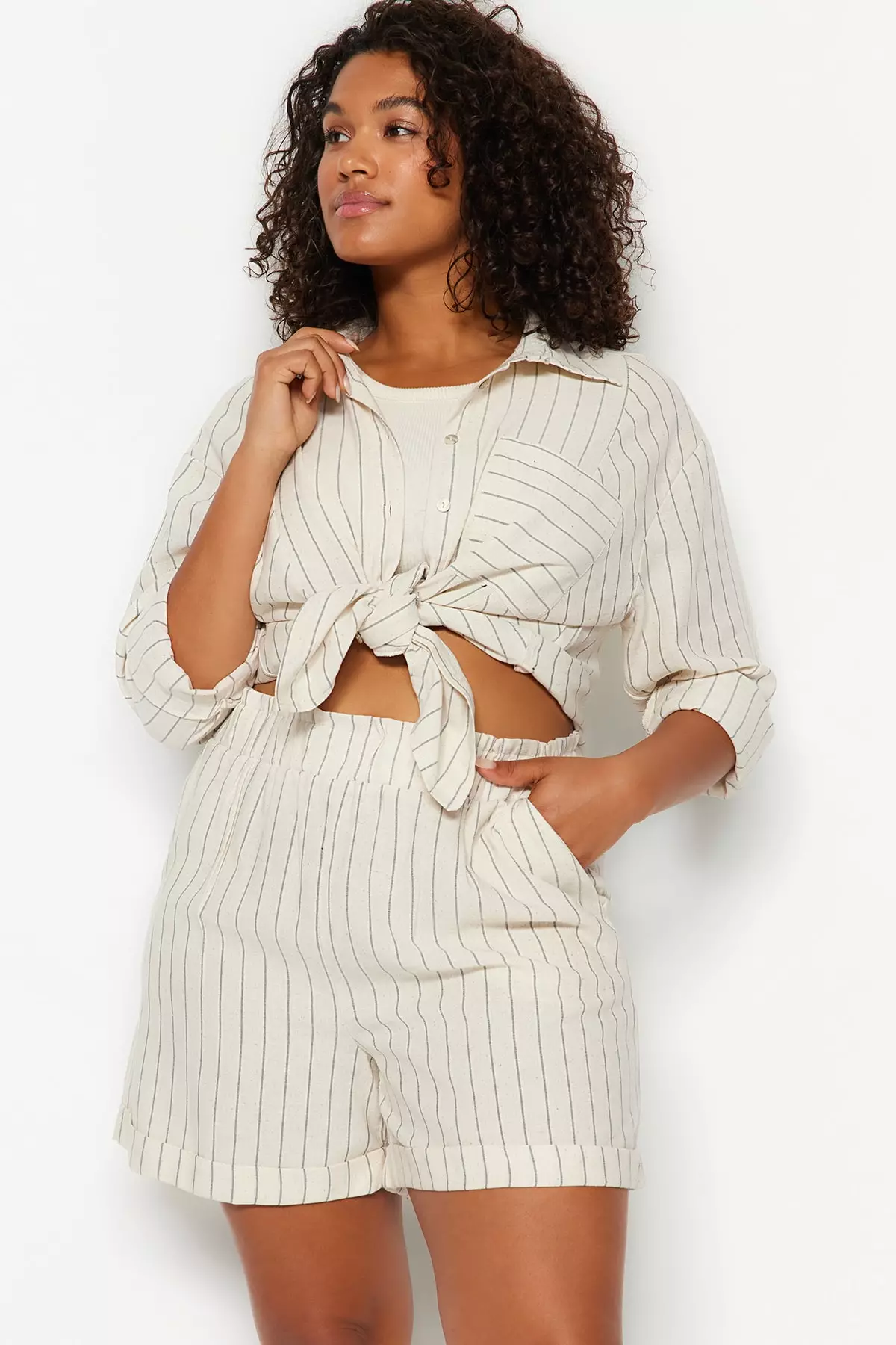 Plus size striped shorts on sale