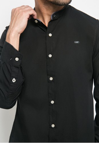 Jual Lgs Lgs Kemeja Panjang Pria Polos Hitam Model Kerah Shanghai Original Zalora Indonesia