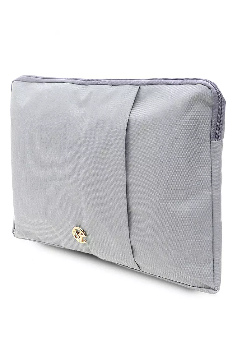 Tas Laptop Motif Polos Simple Zip Fastening Detail Dua Slot Softcase - Dark Grey