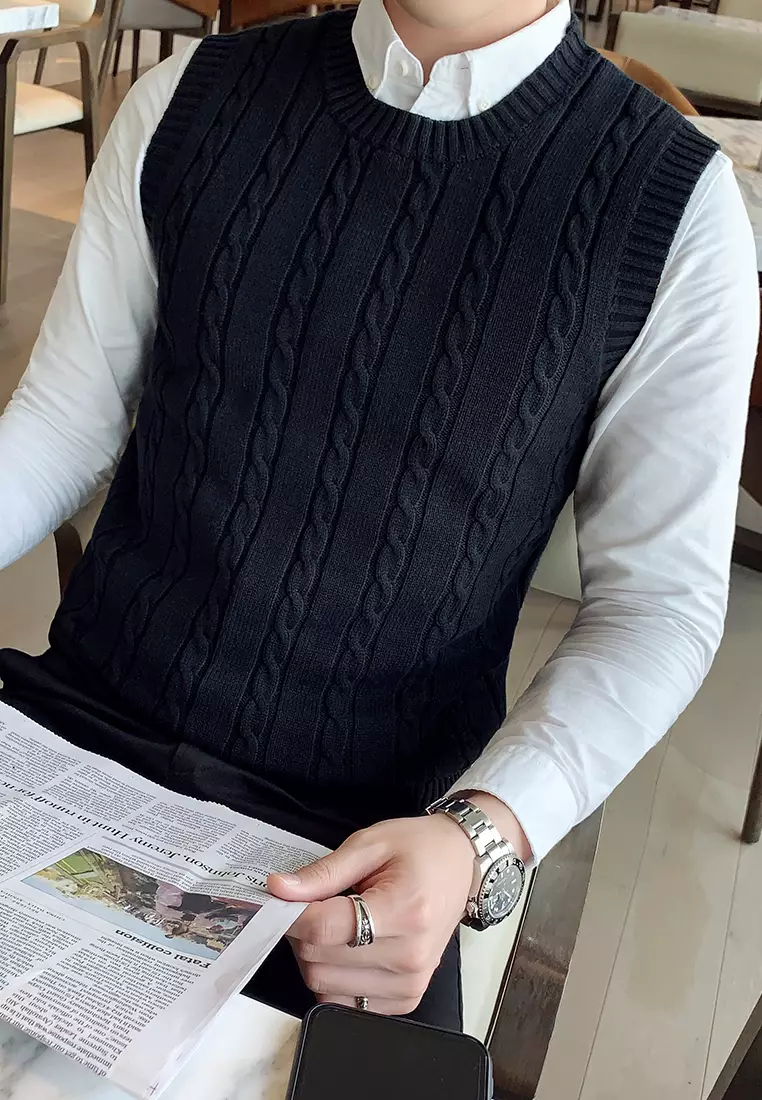 Round Neck Jacquard Knitted Vest XH1960