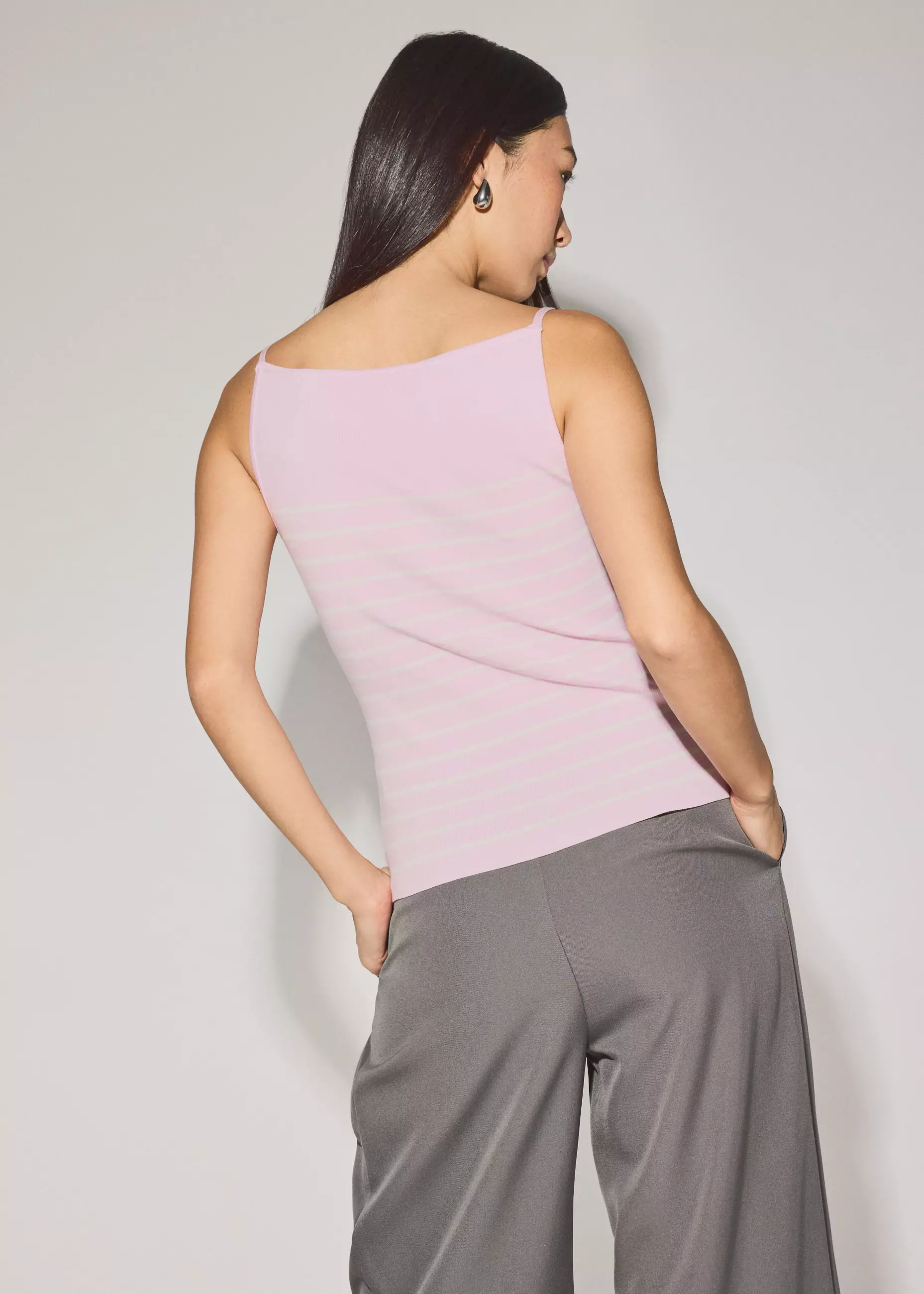 Atasan Wanita - Adele Striped Lyocell Boat Neck Fitted Top