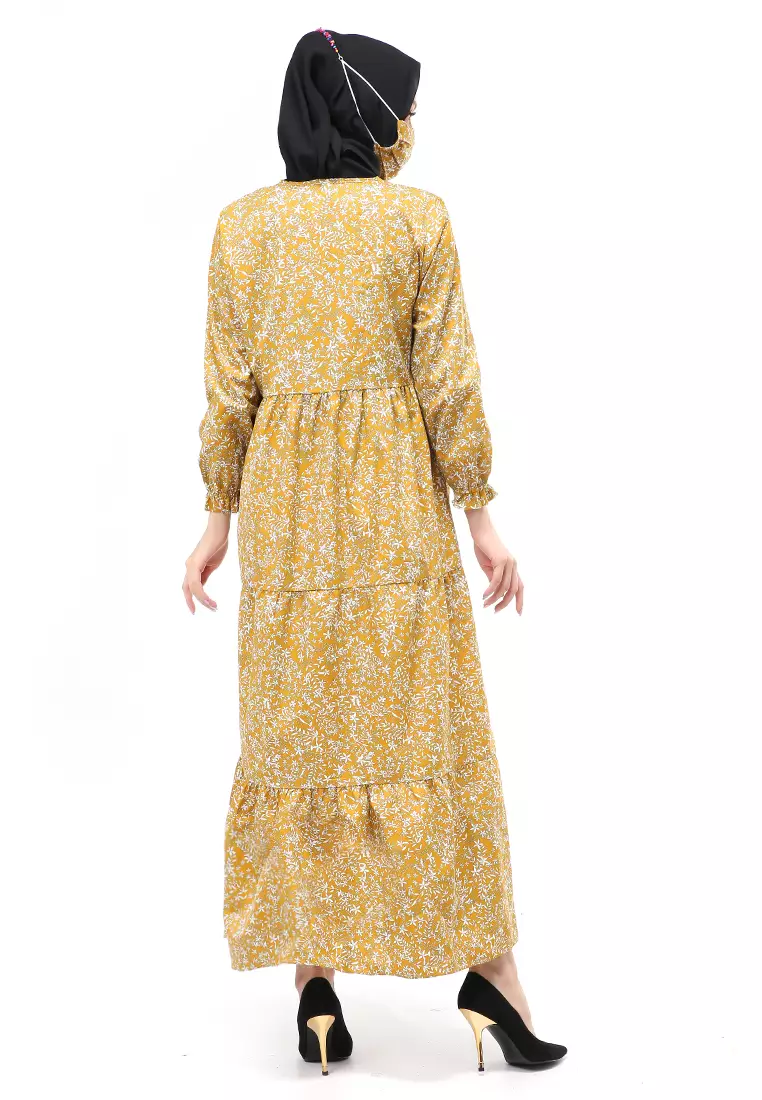 Hani Gamis Homey Long Dress Wanita Lengan Panjang Free Face Mask Regular Fit - 1 Kuning