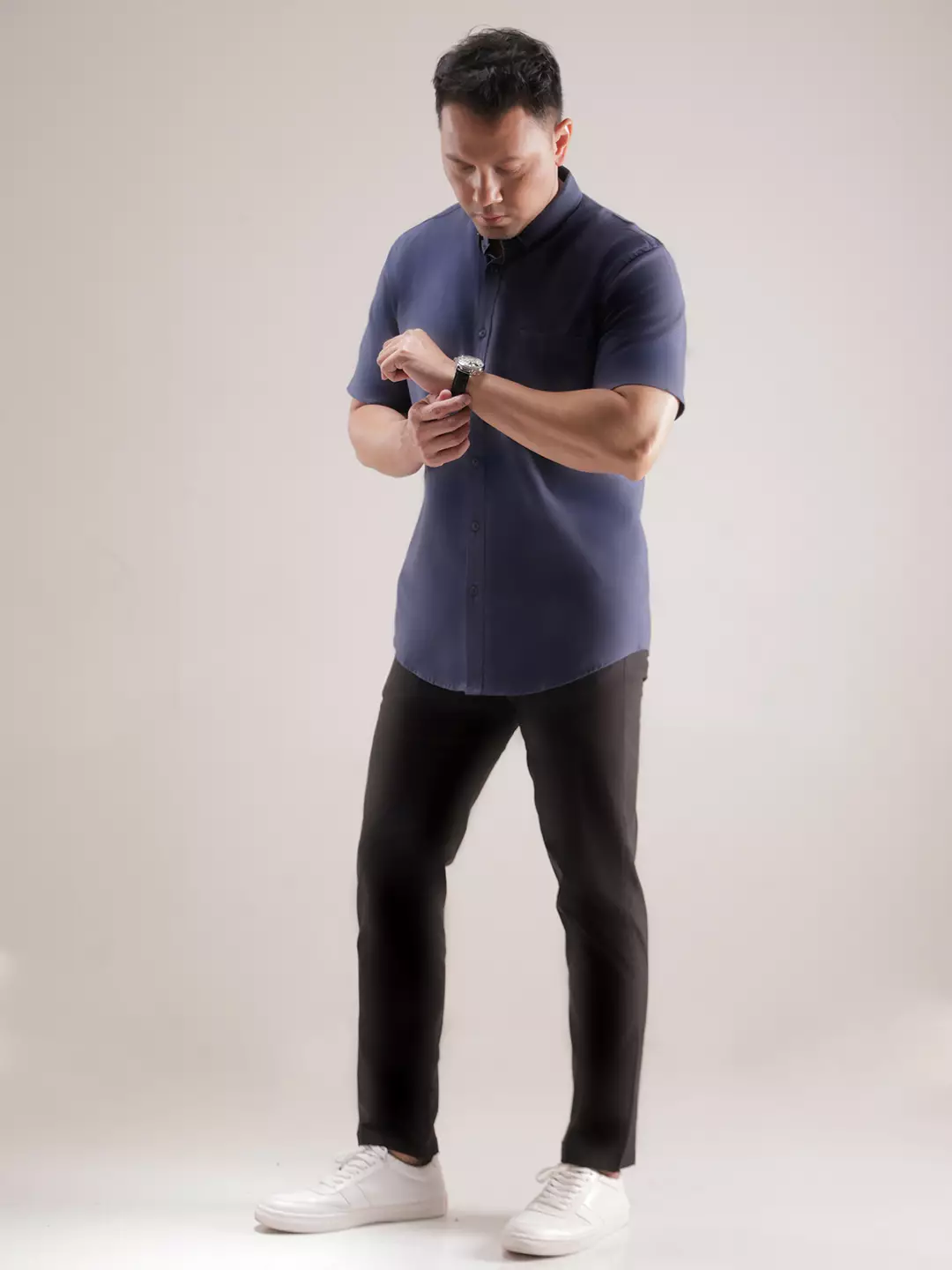 OXCON Kemeja Oxford Pria Pendek - Metro Series Navy Blue