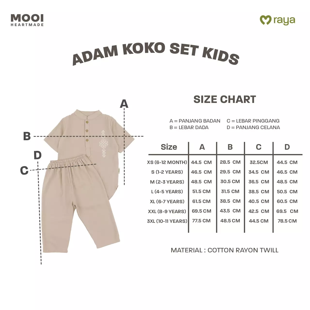 Mooi Adam Koko Set Setelan Koko Anak Raya Collection Basic Series 2026 - Brown Beige