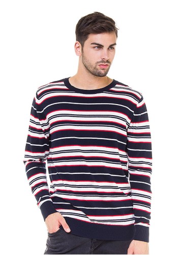 Knitwork Navy Custom Striped Sweater