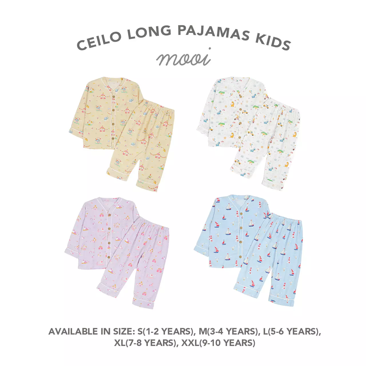 Mooi Piyama Anak Baju Tidur Anak Ceilo Long Pajamas Kids - Beige