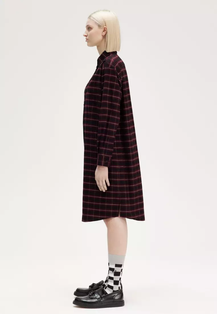 Fred Perry D8176 Check Oxford Shirt Dress (Oxblood)