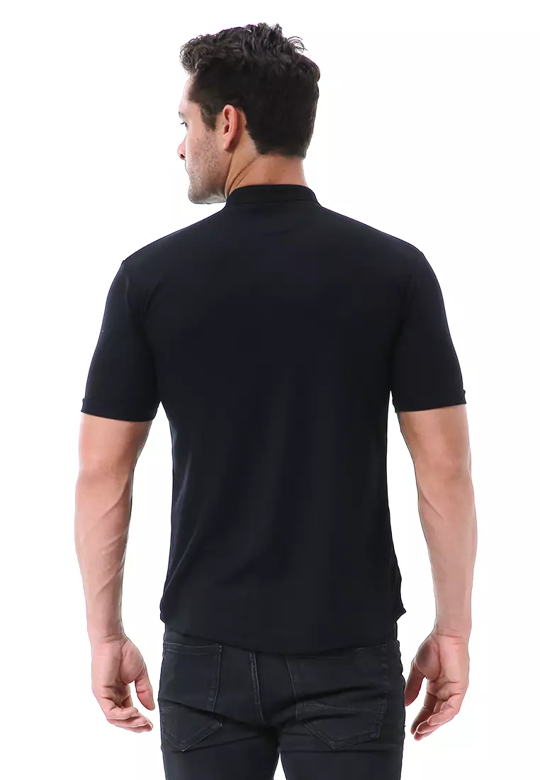 Leopold Atasan Pria Kemeja Kasual Slim Fit Lengan Pendek Motif Polos Material Cotton ORIGINAL - Black