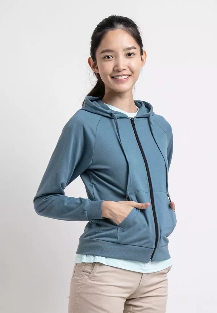 Forest Ladies Stretchable Sweatshirt Cotton Terry Hoodie Women Jacket | Jaket Perempuan - 830108-36GreyBlue