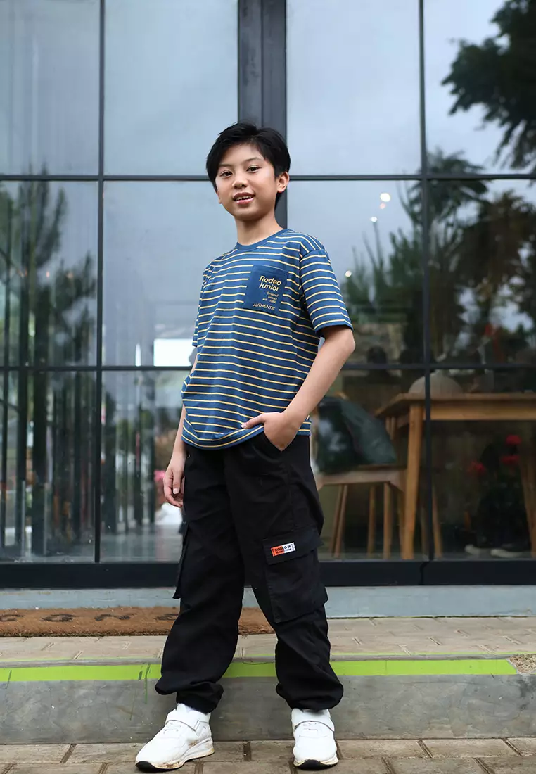 Kaos Oblong Anak Laki/ Deep Water Yellow Stripe Tshirt/ Rj Little Explorer