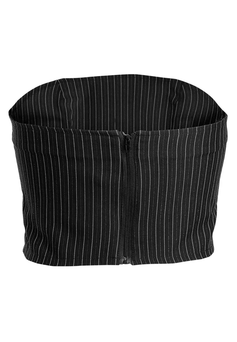 Tailored Glitter Pinstripe Bandeau Top