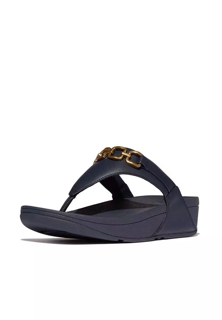FitFlop LULU Square-Chain Leather Toe-Post Sandals - Midnight Navy (E1I-399)