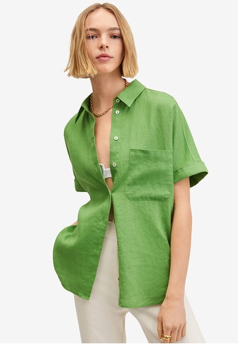 Mango green Linen-Blend Short-Sleeve Shirt E2018AA0B76A9EGS_1