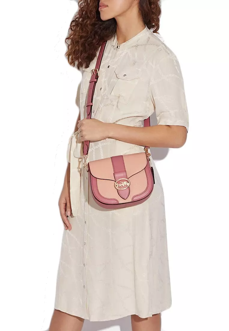 [CLEARANCE] Coach Georgie Saddle Bag In Colorblock - Faded Blush