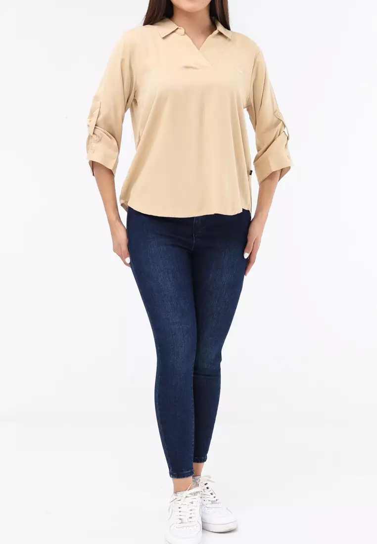 Plain Single Bold Twill 3/4 Blouse