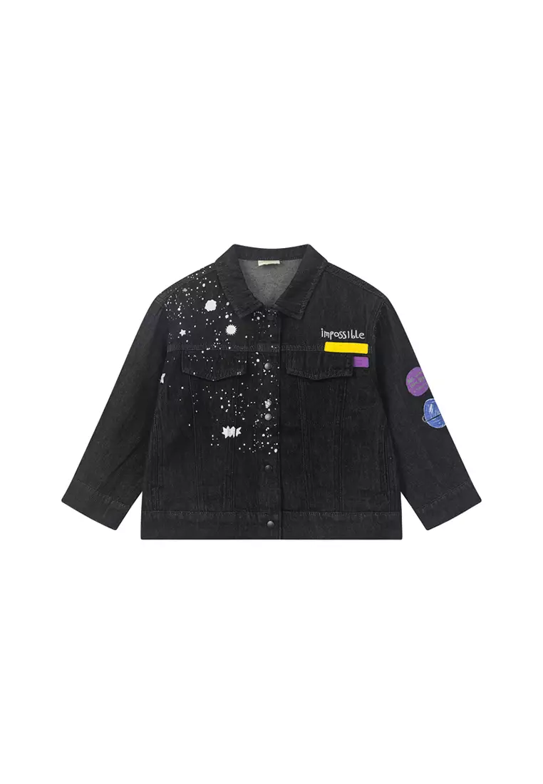 Long Sleeve Denim Jacket With Iconic Print