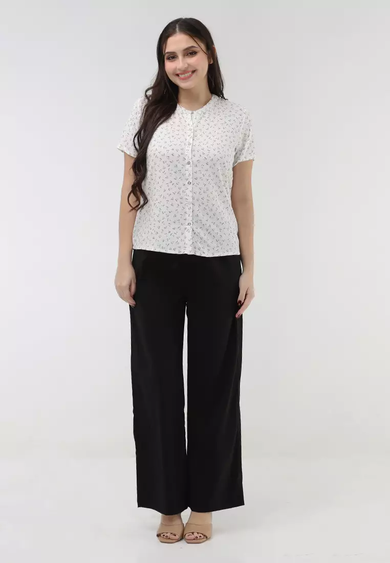 Woven Printed Rayon Short Sleeves Blouse