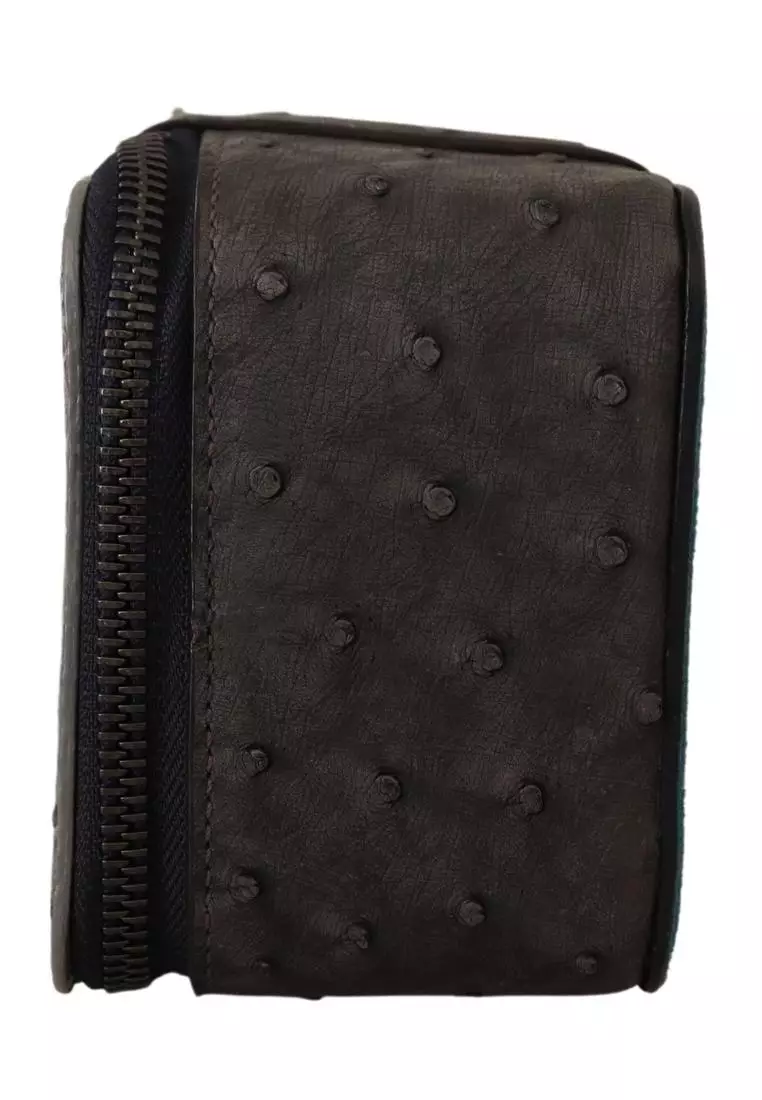 Dolce & Gabbana Gray Skin Leather Vanity Case Toiletry Shaving Bag