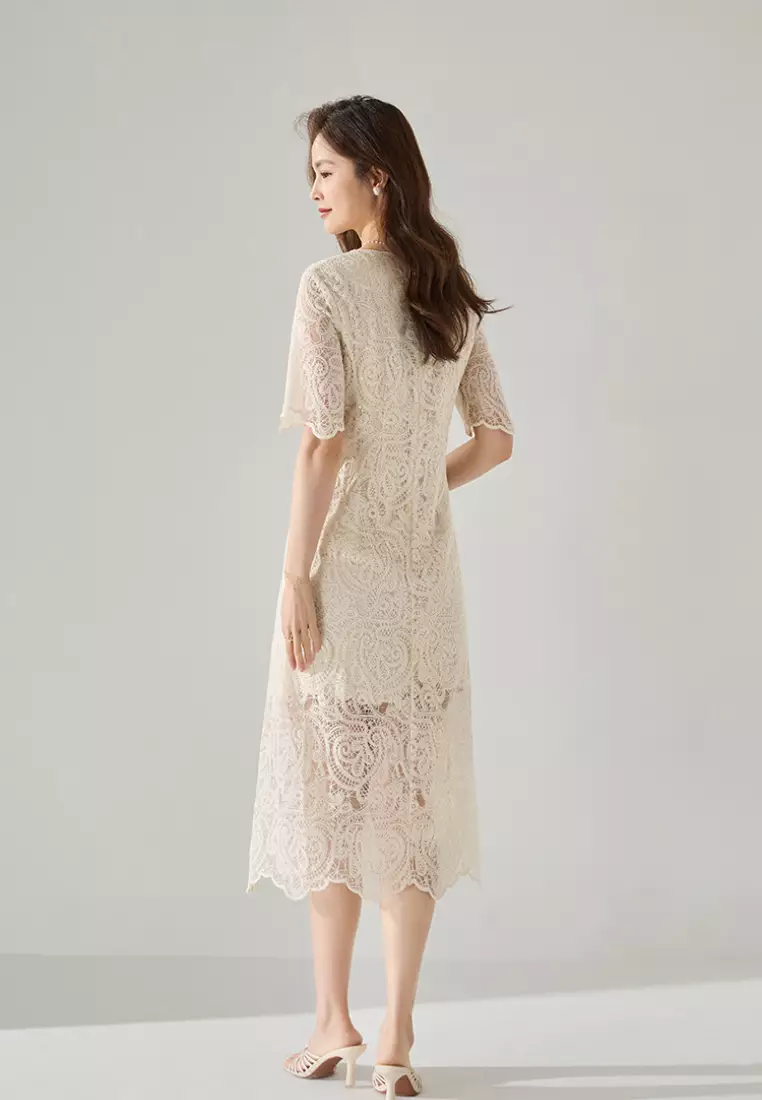2024 new style real hollow lace V-neck dress K052705