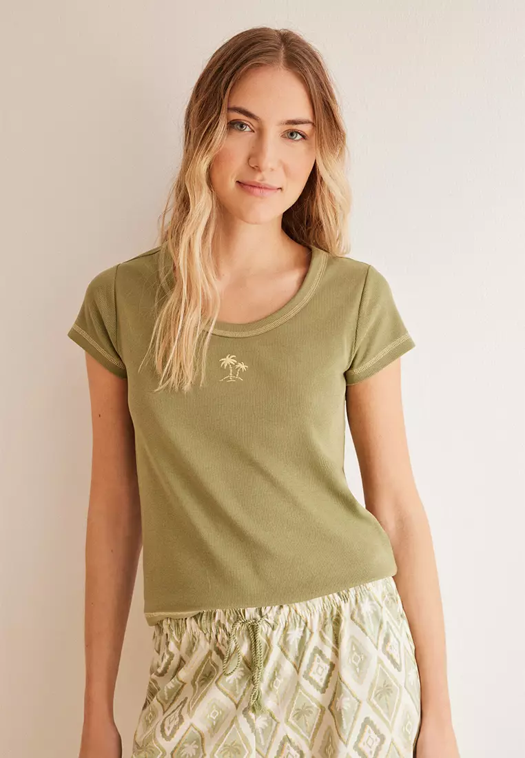 Pajama Pants With Palm Print