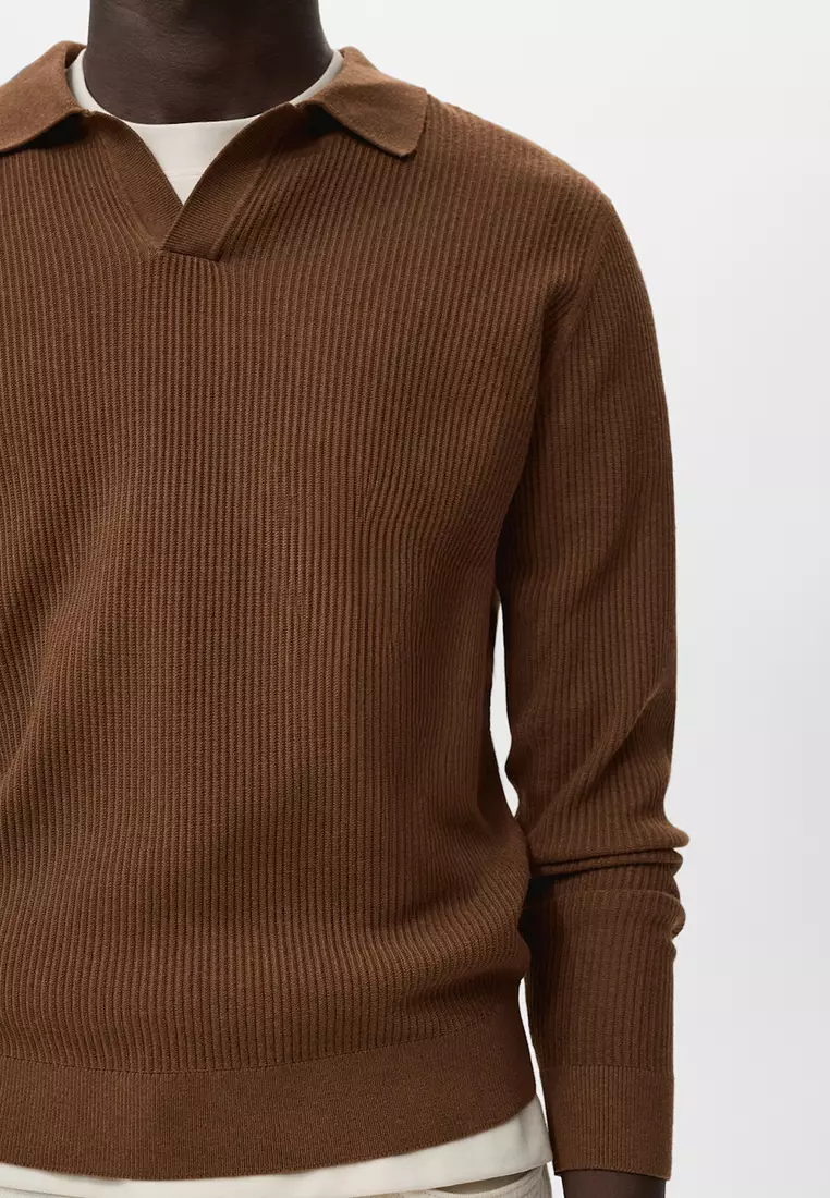 Cotton-Blend Ribbed Polo Sweater