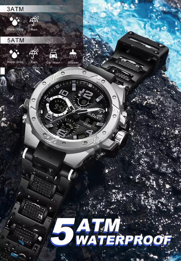 Jam Tangan Pria Anit Air Digital Analog Olahraga Bercahaya Multifungsi Tali Silikon Jam Tangan Cowok Original perak