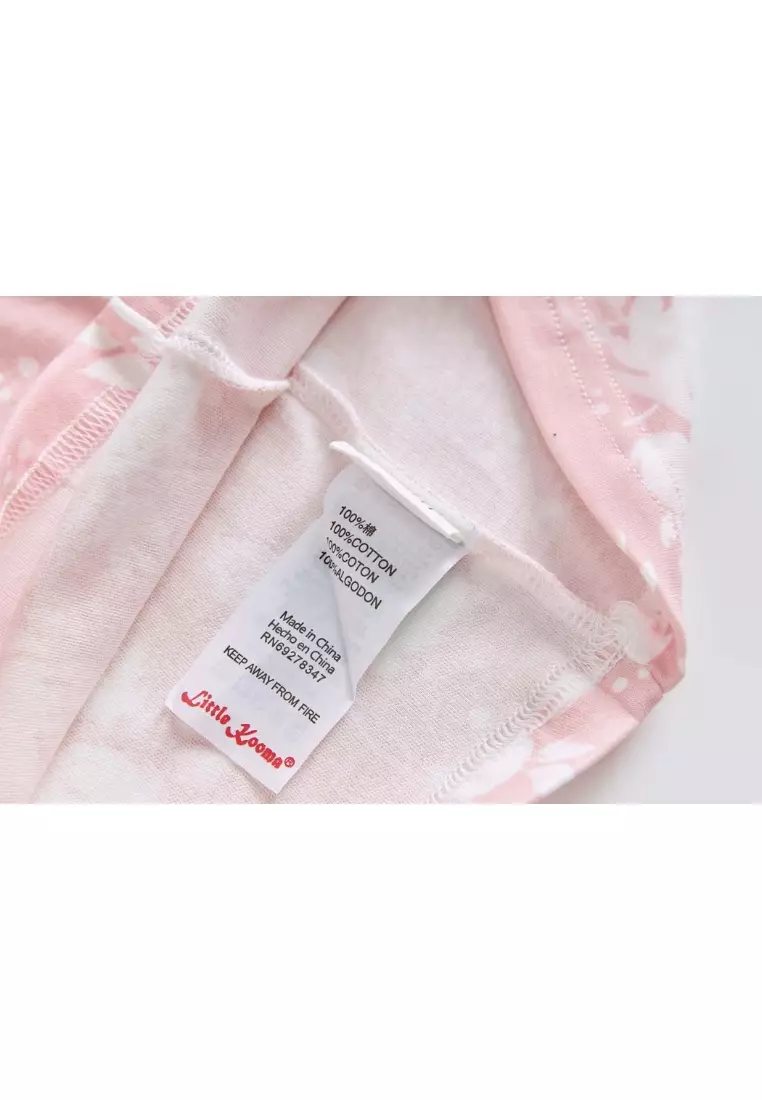 嬰兒小孩睡衣 粉白色花朵上衣及褲子套裝