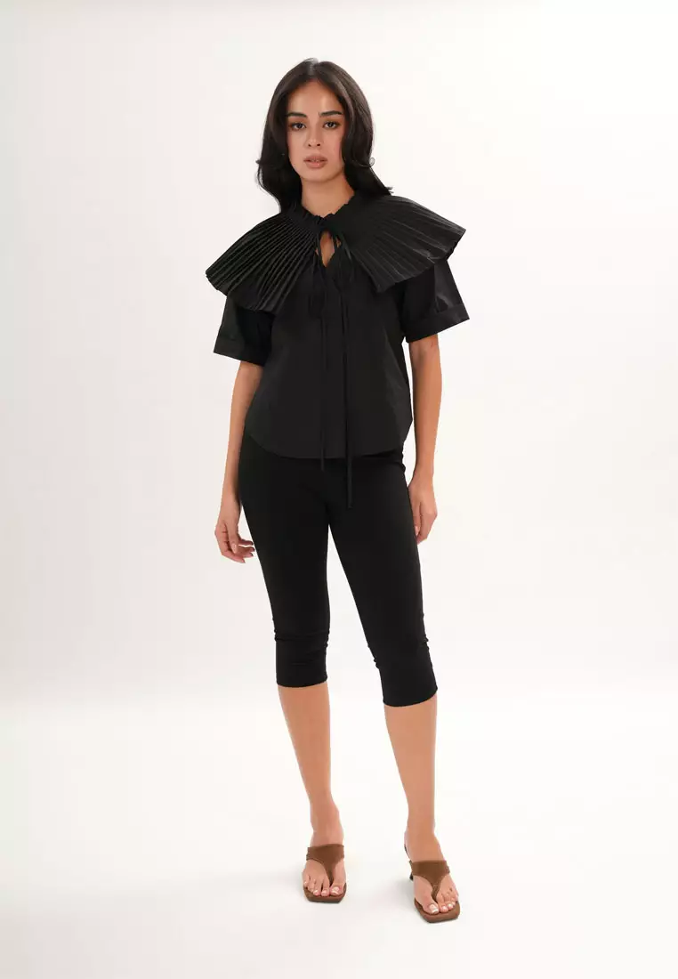 Archetype Refined Crow Short Sleeve Top W/ Pleated Sash