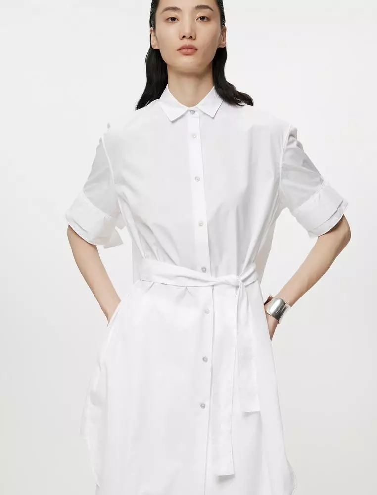 JNBY Women's Mid-Sleeve Single-Button Shirt Dress