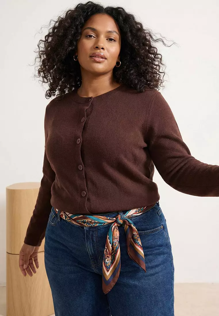 Brown Wool Coat Look Knitwear Cardigan Tbbaw26Av00059