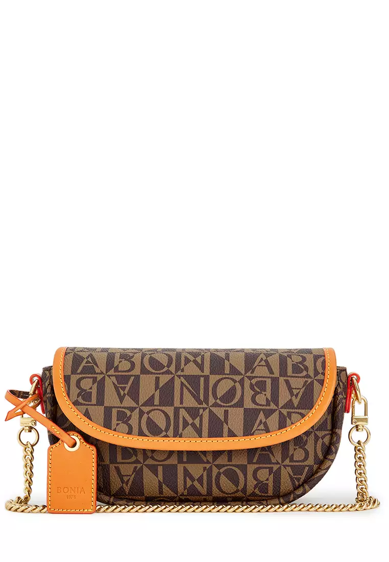 Brown Bonia Monogram Sling Bag Bonia Monogram Zipper Pouch-Brown
