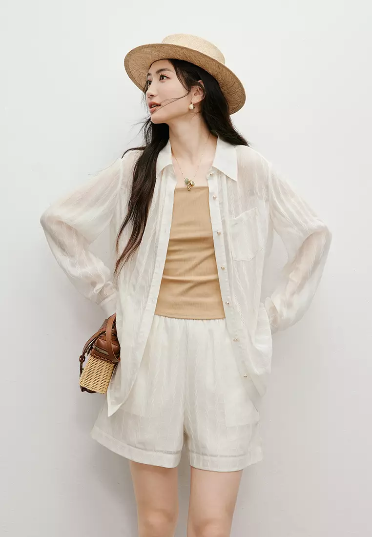 Semi-Transparent Textured Blouse