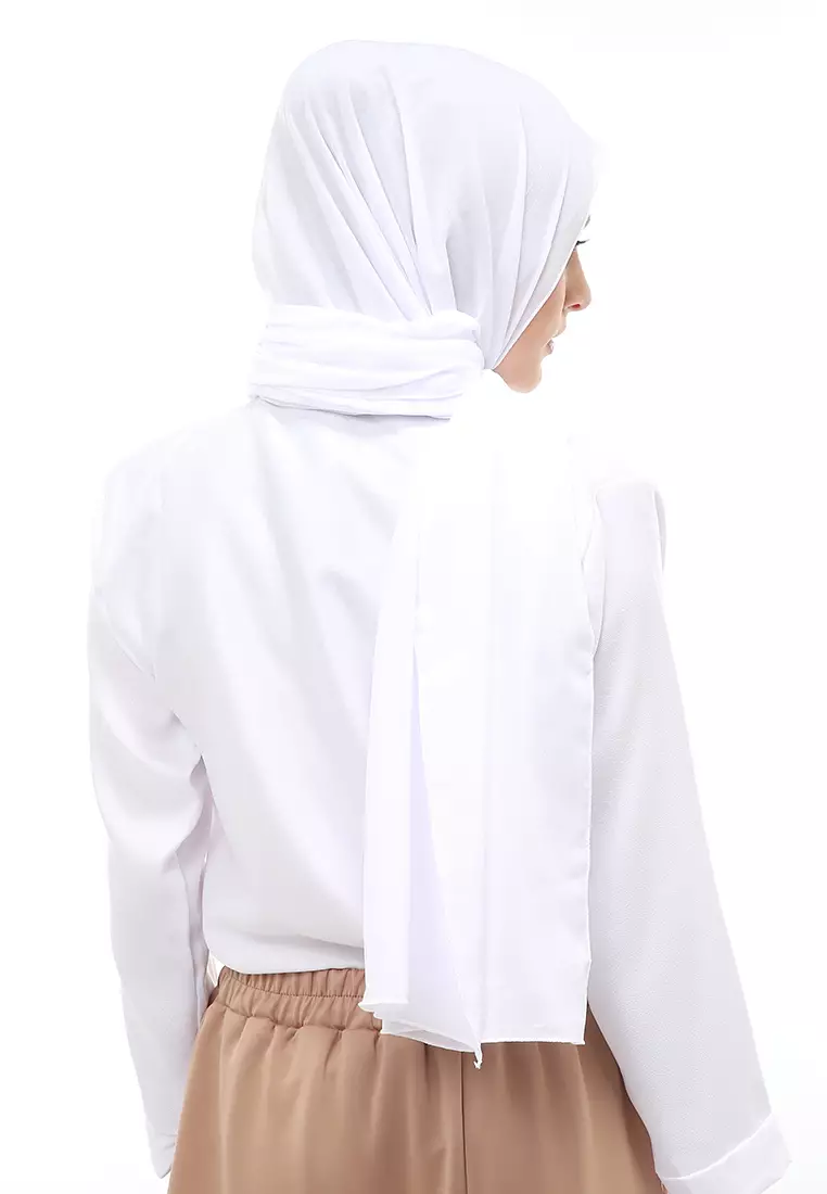 Cindy Hijab Pashmina Panjang Wanita Motif Polos Relaxed Fit - Putih