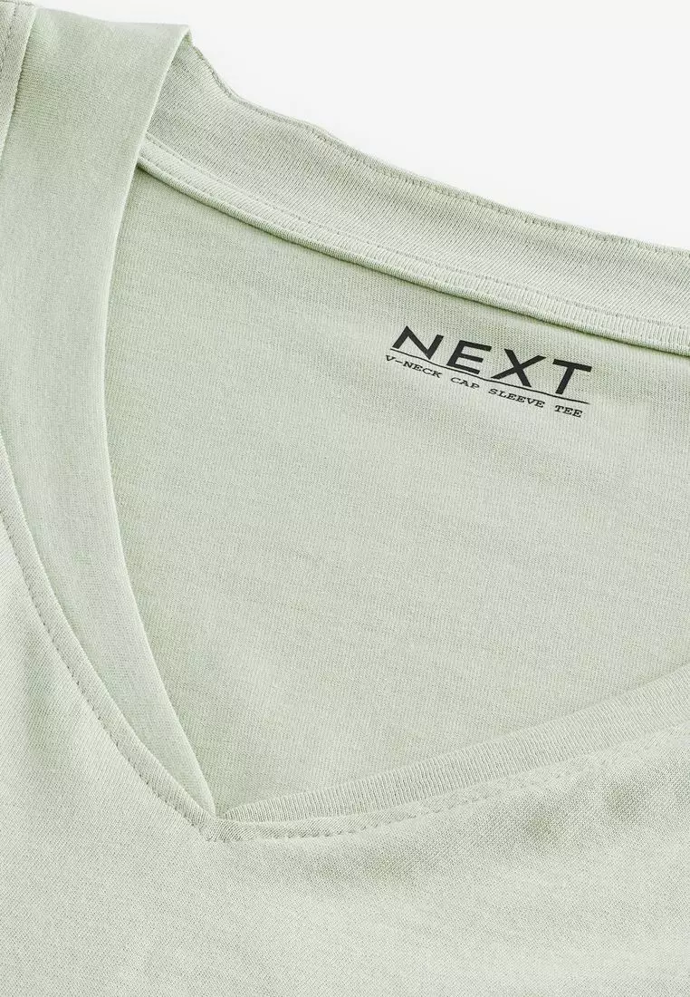 V-Neck 100% Cotton Rich Cap Sleeve T-Shirt