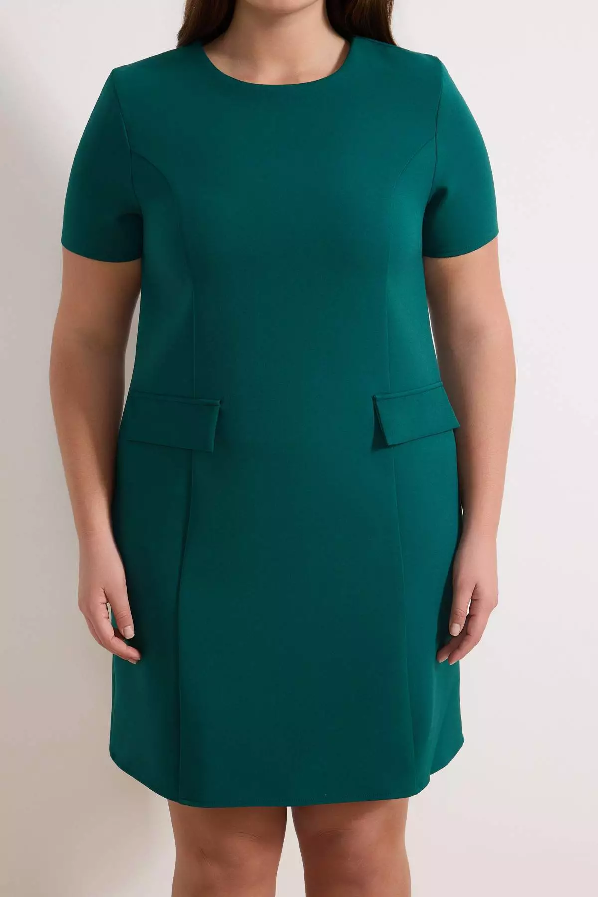 Limited Edition Emerald Green Padded Shoulders A-Line Mini Woven Plus Size Dress Tbbss26Ah00090