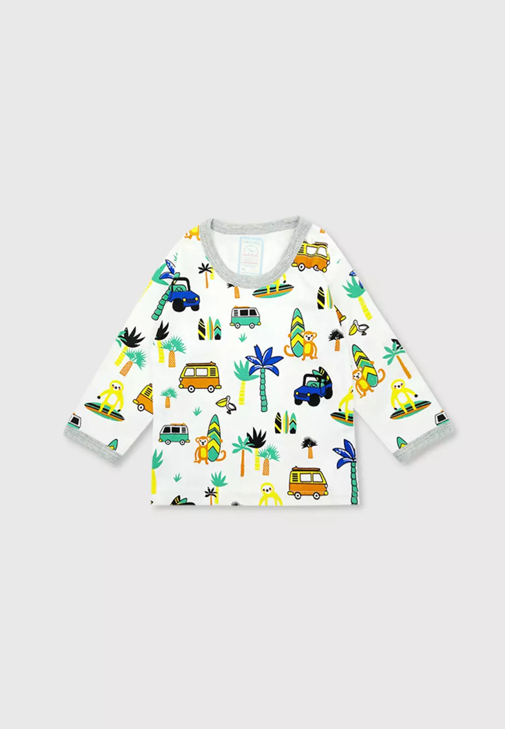 Wakakids Piyama Bayi Laki Laki Setelan Baju Tidur Anak Usia 0 Bulan Hingga 6 Bulan Holiday Full Printing 4087 Abu Muda