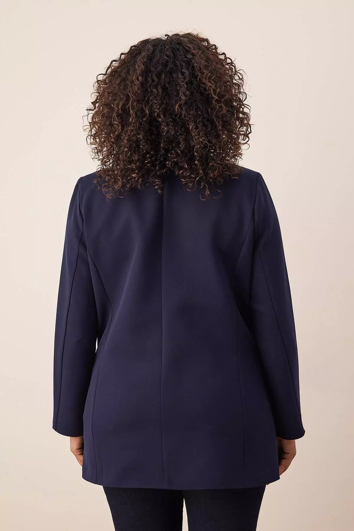 Navy Blue Regular Lined Double Breasted Closure Woven Plus Size Blazer Jacket Tbbaw25Ag00022