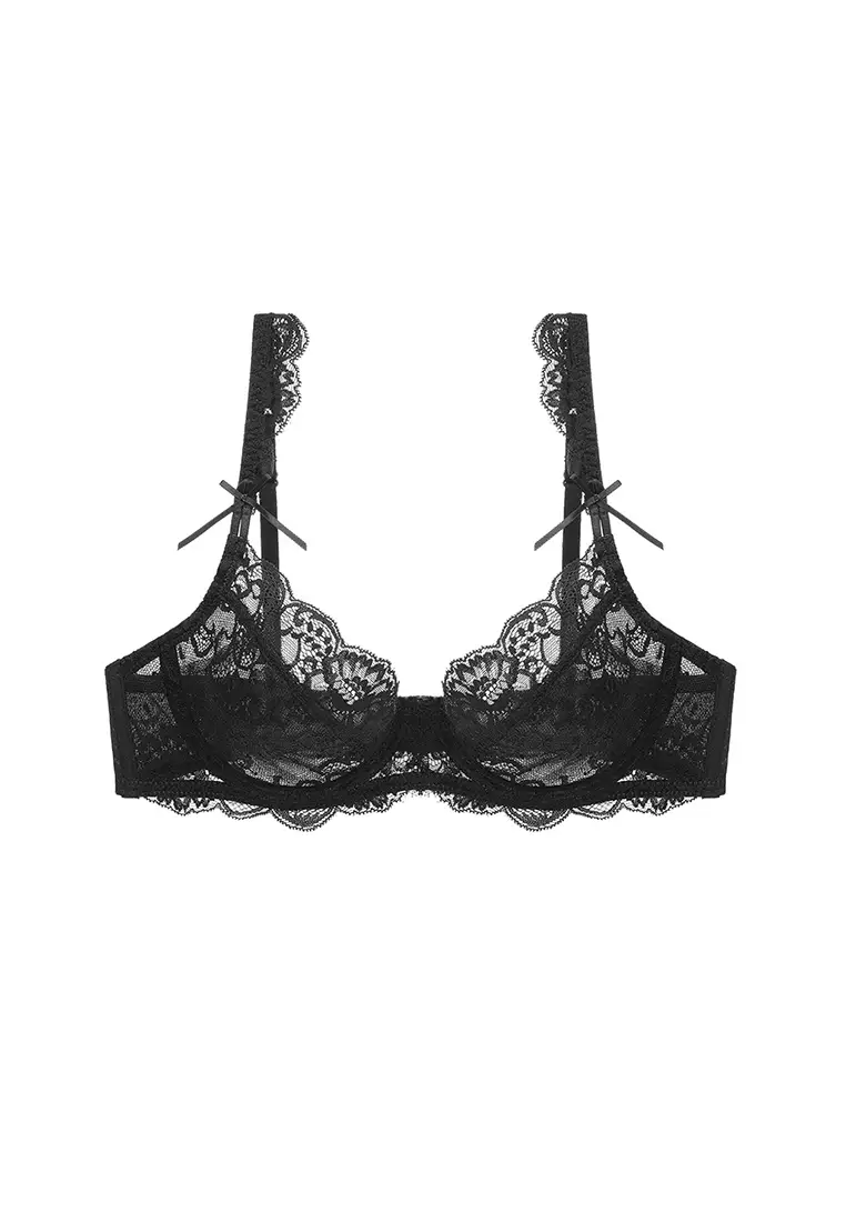 Buy Zitique Women's French Style 3 4 Ultra-thin Cup Lace Lingerie Set 