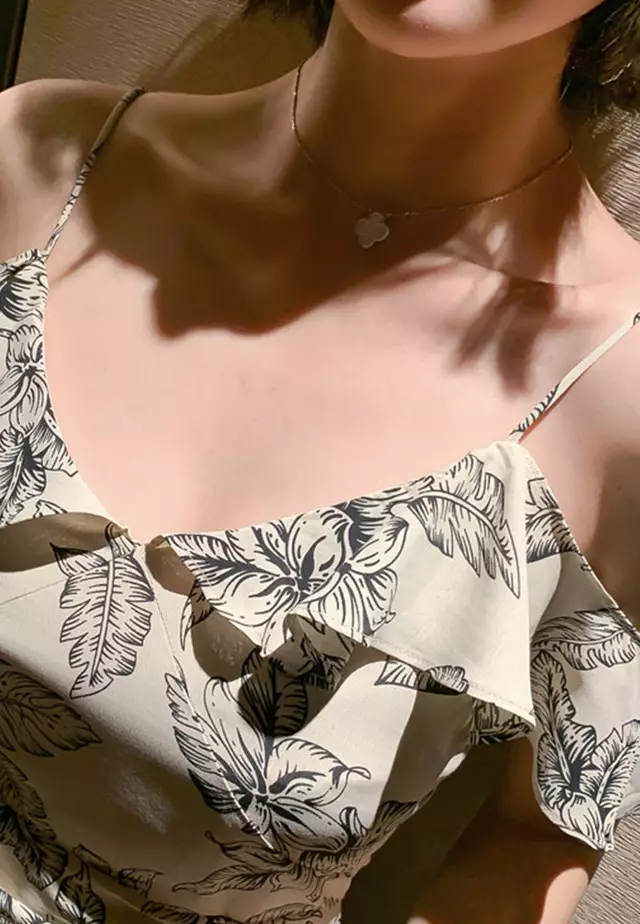 Sexy Ruffled Off-Shoulder Low-Cut Sling Floral One Piece Dress A21022255