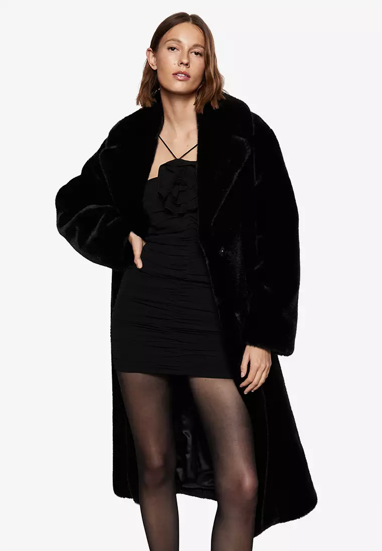 Black midi outlet faux fur coat