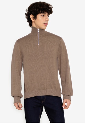 ZALORA BASICS brown Zipped Turtleneck Sweater 6EC82AA571F053GS_1