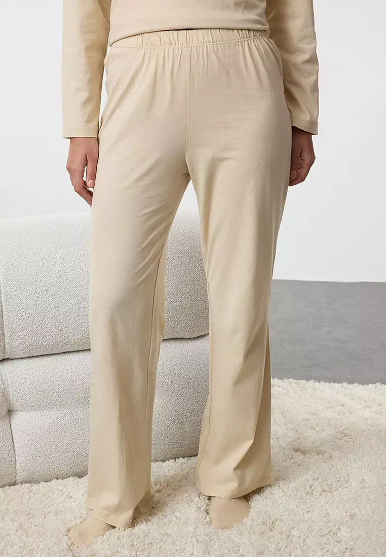 Women Couple/Double Beige 100% Cotton Winter Themed Knitted Pajama Set Thmaw25Pt00162