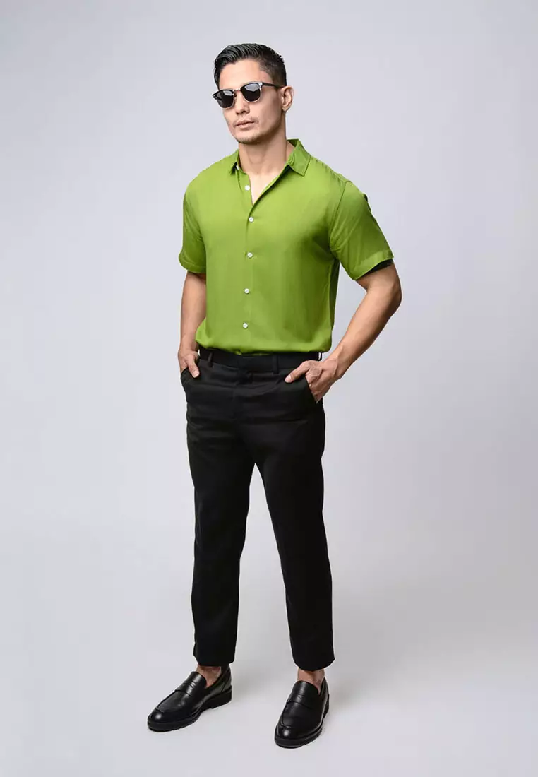 Viscose Olive Green Casual Shirt SS