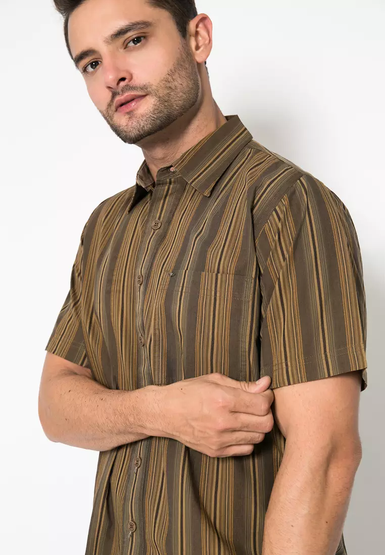 LGS - Kemeja Casual - Motif Salur - Coklat - Regular Fit - LESH.280.W011S.583.7C