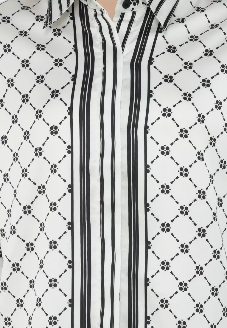 Monogram Shirt With Long Sleeve Casual Look In White By Brilliant Girl Warna PUTIH