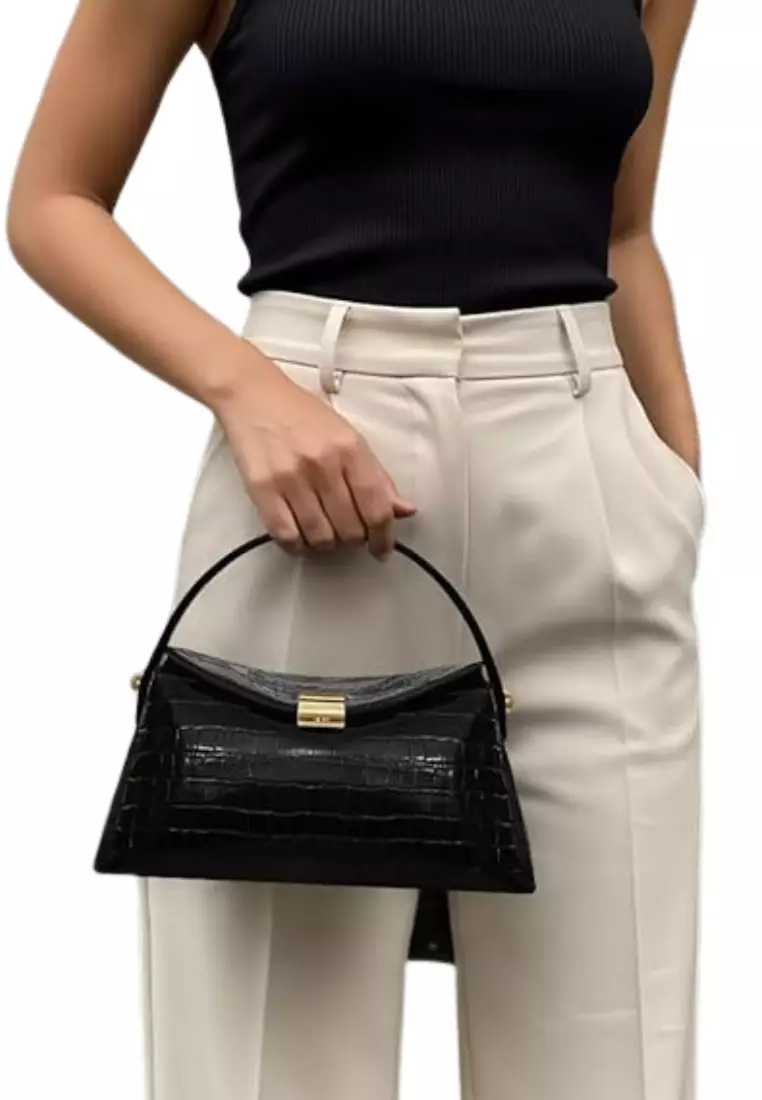 Talia Top Handle Bag - Black Croc