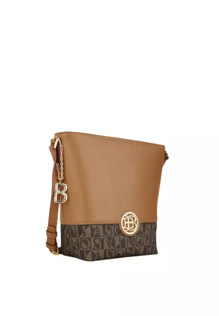 Bonia Brown Vanda Monogram Satchel Bag