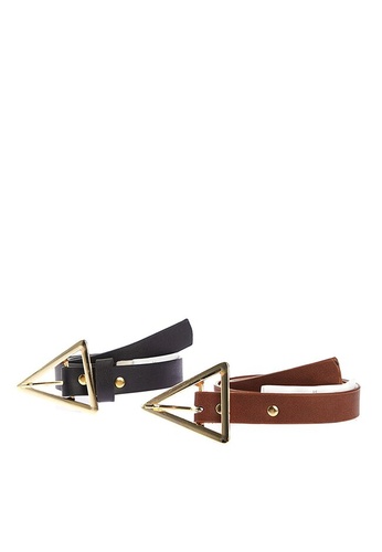 Trendyol black and brown 2-Pack Triangle Buckle Belt 314D1AC50B1DF0GS_1