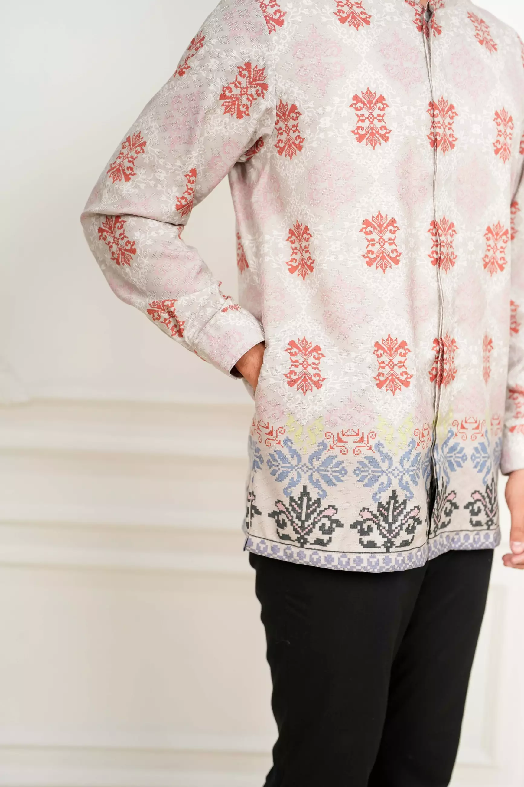 Sarimbit Kaluna Silver Kemeja Pria  Koko Lengan Panjang Regular Fit Furing