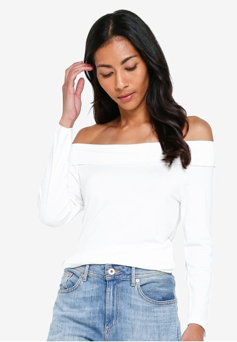 Shop Zalora Basics Basic Fold Long Sleeve Off Shoulder Top Online